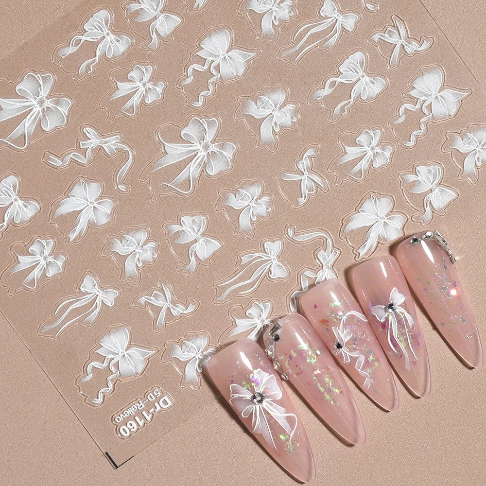 

5D Embossed Bow Nail Art Stickers Ribbon Design 3D Self-Adhesive Nail Decals for DIY Manicure