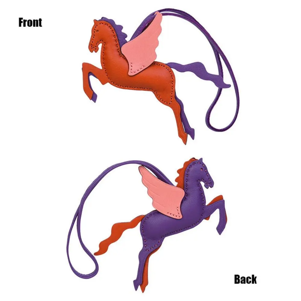 Genuine Leather Horse Keychain Fashion with Lanyard Pegasus Bag Pendant High-end Exquisite Car Hanging Ornaments