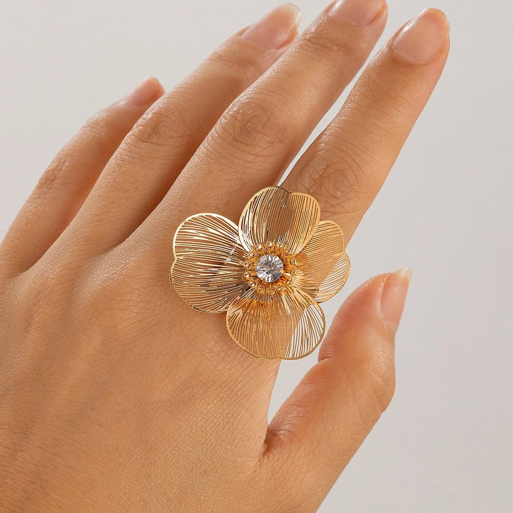 Ingemark Taglia 8 Eleganti anelli con fiori di foglia di ginkgo per le donne Signore Retro color oro Knuckle Ring Wed Accessori per gioielli Regalo