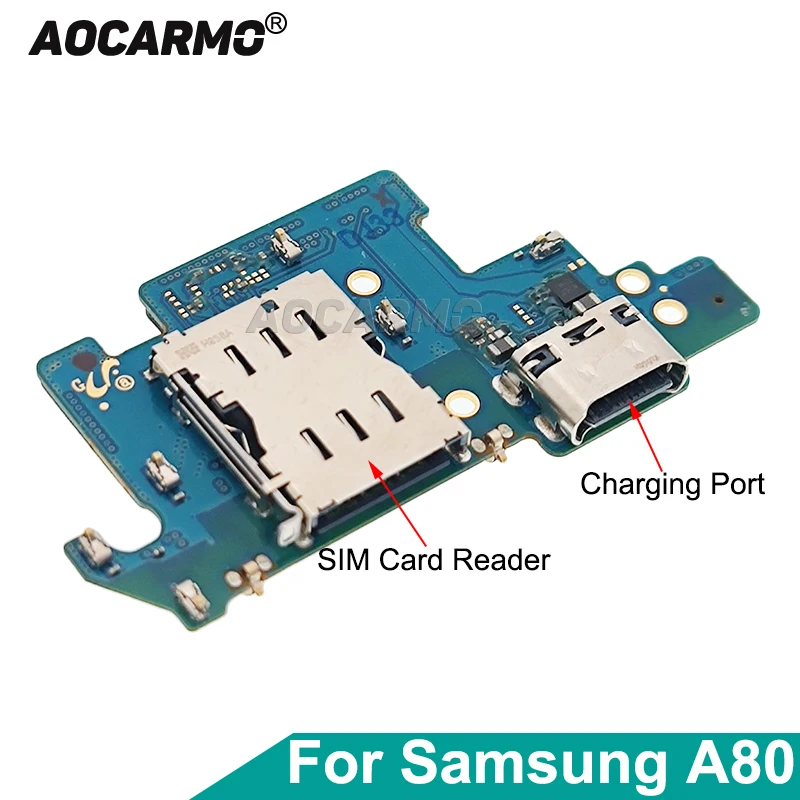 Aocarmo For Samsung Galaxy A80 A805F SIM Card Reader Charging Port Charger Dock Connector Bottom Microphone Mic Repair Part