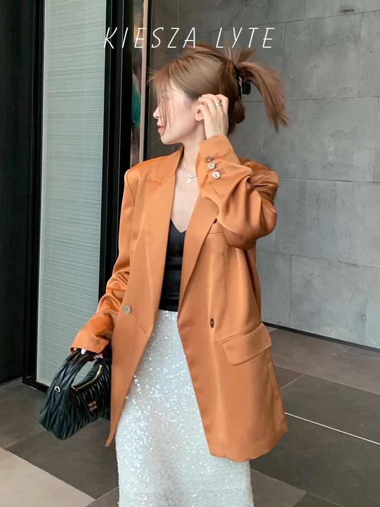 

Fashion Light gold brown Blazers Jacket Vintage Casual Chic Long Sleeve Tops Outerwear Runway Clothing women clothing