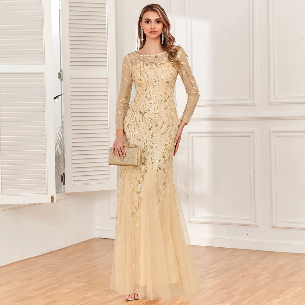 Nuovo look da ospite Abito dorato in un unico pezzo Abiti da sera coreani da sposa di lusso per occasioni speciali che giocano con abiti da spettacolo con paillettes