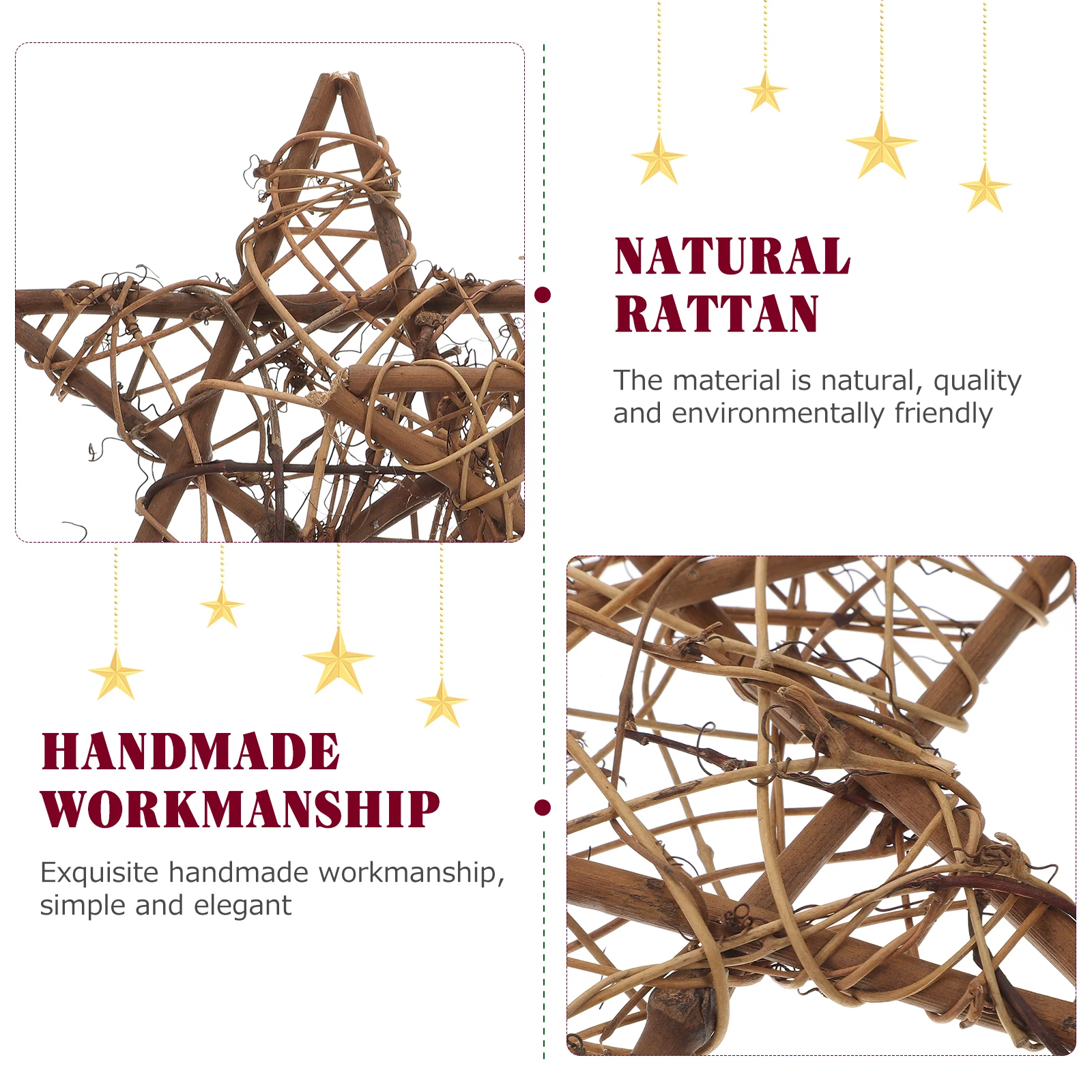 

3PCS Rattan Wreath DIY Craft Star Decoration 10cm 15cm 20cm Natural Vine Christmas Home Festive Party Supplies