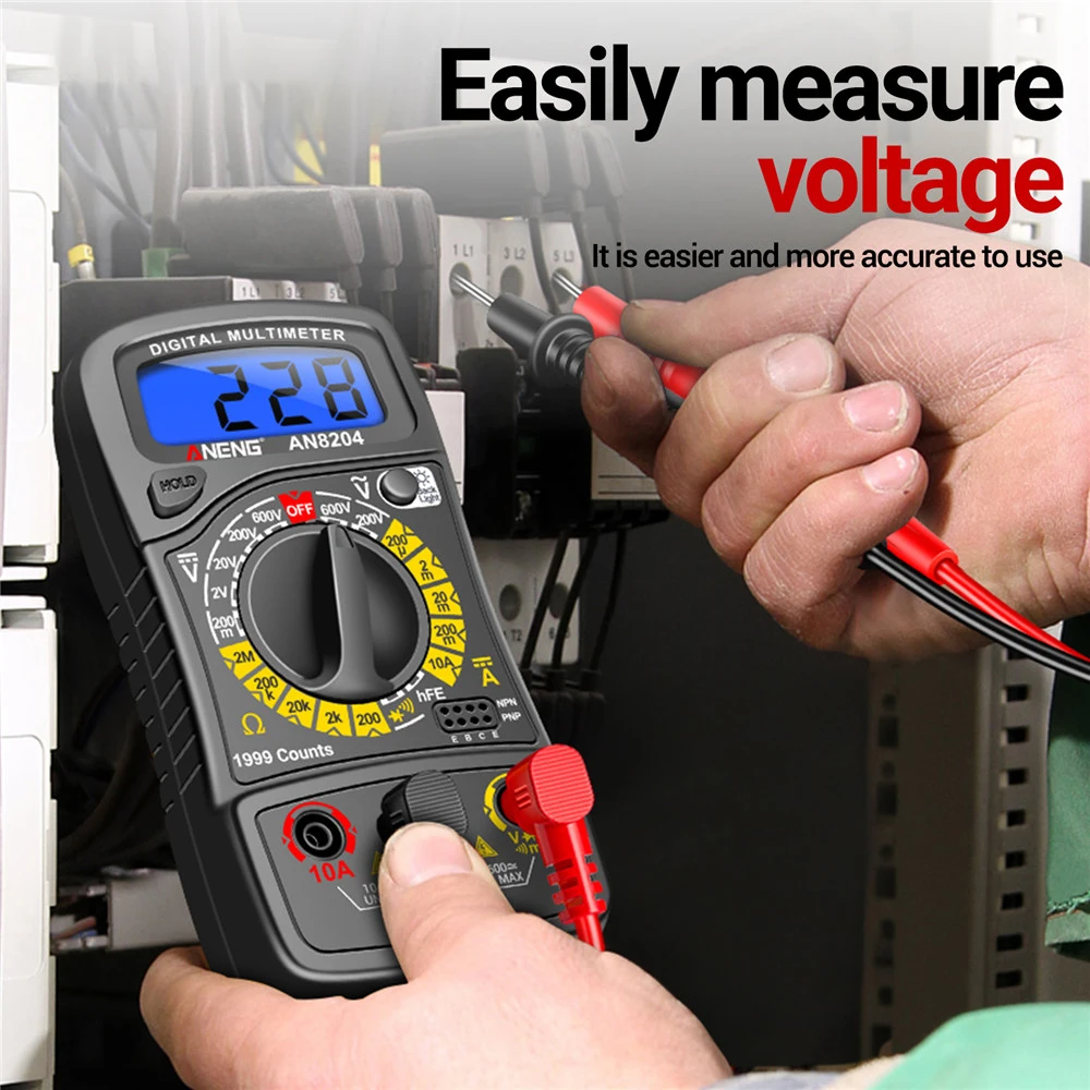 AN8204 Palm Digital Multimeter hFE Triode Diode Tester Intelligent NCV Voltage Buzzer Meter Anti-burn Maintenance Tools