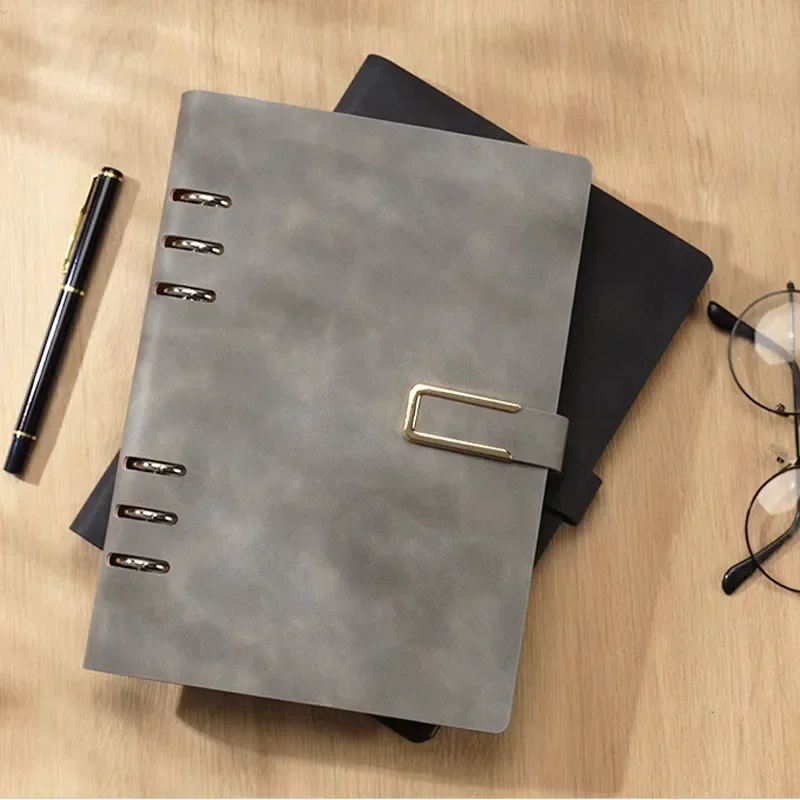 Simple Color Diary Business Advanced Notepad Leather-covered Writing Solid Notebook Office Loose-leaf Meeting Student