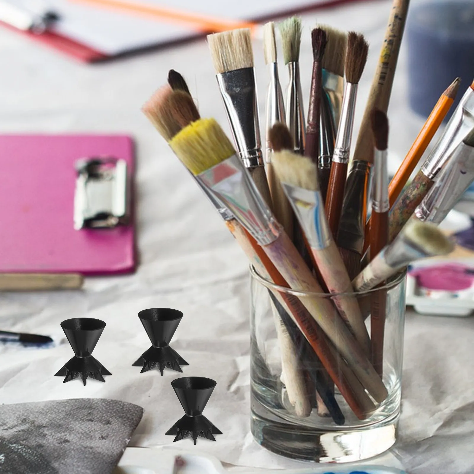 

Набор из 3 акриловых аксессуаров для заливки: стакан для краски, воронка, черные принадлежности для DIY-творчества, 7-конечная подставка для рисования