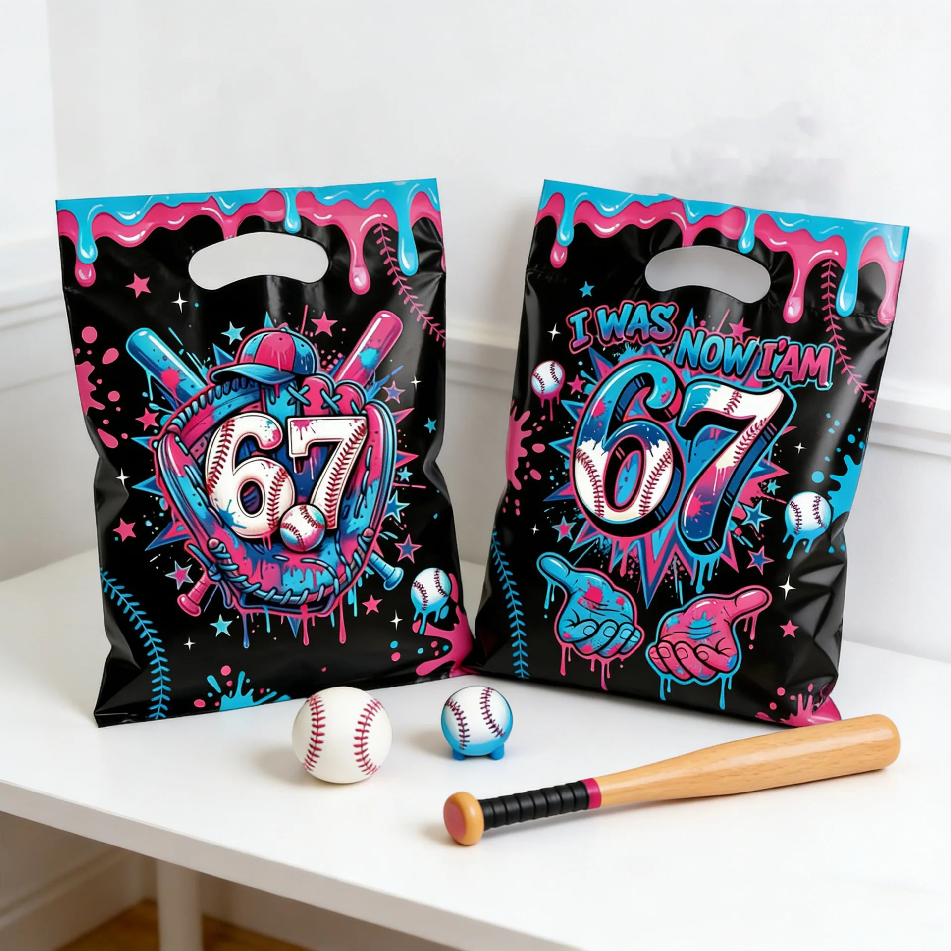 Immagine 4: Divertenti Sacchetti Regalo per Feste di Compleanno 67 Six Seven, Sacchetti di Plastica per Caramelle, Articoli per Feste per Bambini e Bambine, Baby Shower