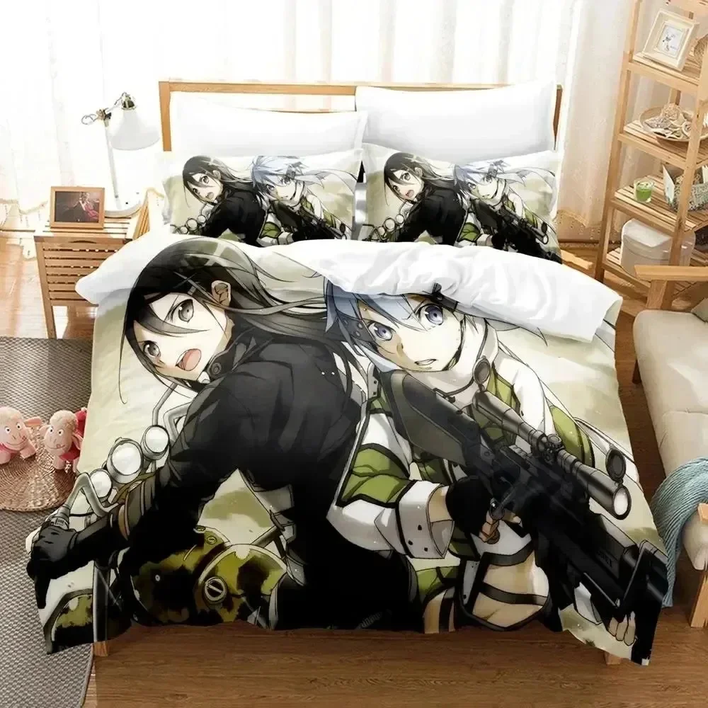 Anime Asada Shino Sword Art Online Bedding Set Duvet Cover Bed Set Quilt Cover Pillowcase Comforter King Queen Size Boys Adult