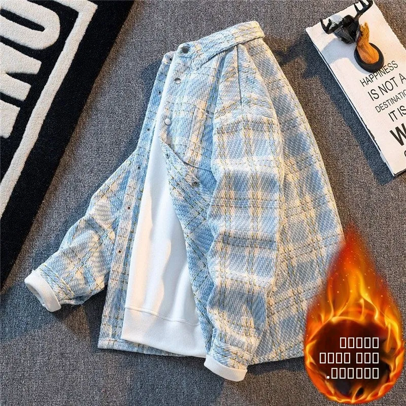 

Men's Fce Lined Loose Fit Spring Autumn Plaid Jaet Stand Sle Iron Free Polyester Fabric Faionable Casual Coat