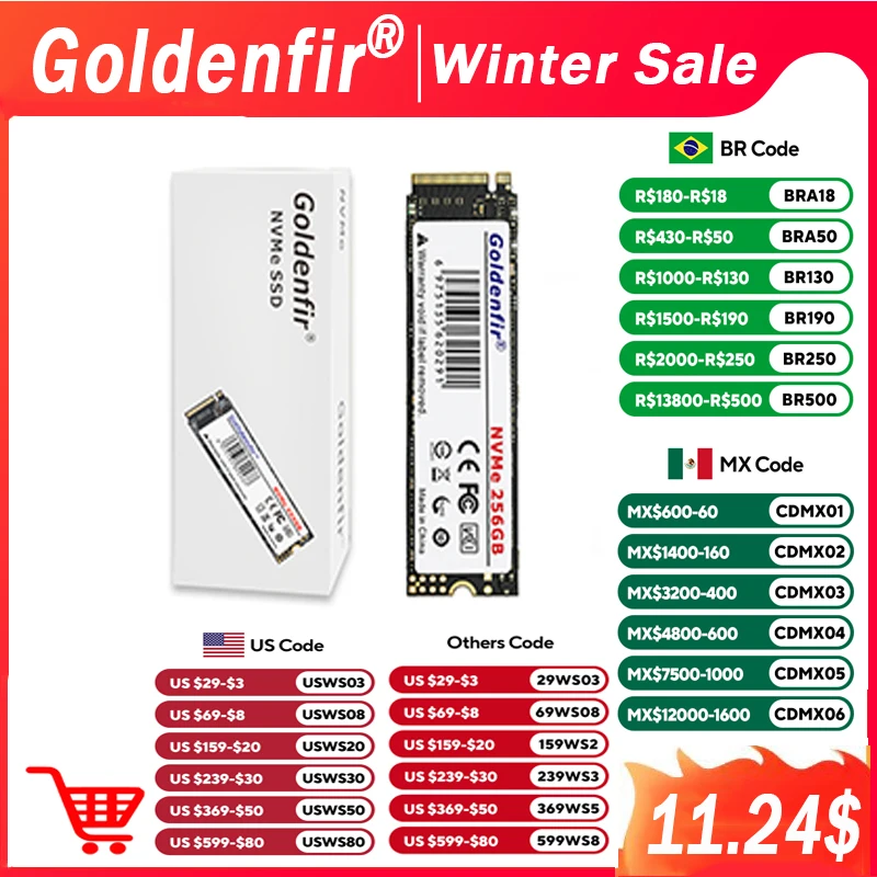 M2 SSD NVMe 256GB Goldenfir M.2 PCIe 128GB 120GB 512GB 1T Solid State Disk 2280 Internal Hard Drive for Laptop Desktop TLC/QLC