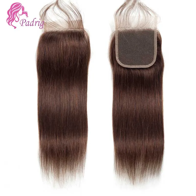 Color 2 Dark Brown 4x4 Transparent Lace Closure Straight Human Hair Closure Brazilian Virgin Hair Pre-Plucked 150% Density