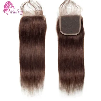Cor 2 marrom escuro 4x4 fechamento de renda transparente em linha reta fechamento de cabelo humano cabelo virgem brasileiro pré-arrancado 150% densidade