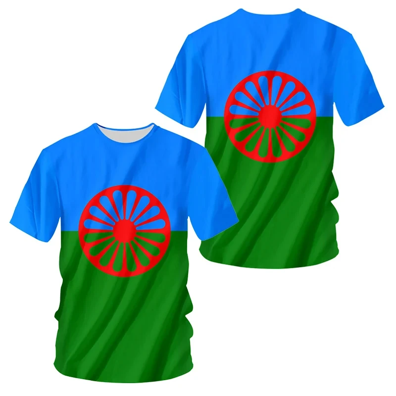 T-Shirt z grafiką z cygańską flagą w stylu Vintage Romani 3D z nadrukiem dla mężczyzn ubrania dla chłopca koszulka sportowa koszulka z krótkim