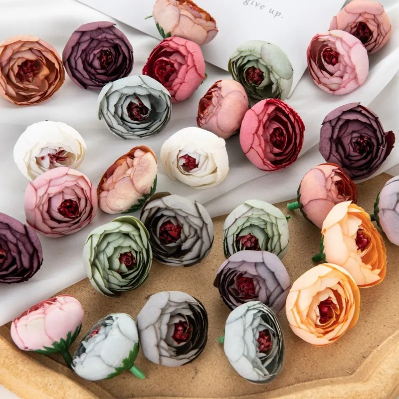 

100PCS Cheap Artificial Flowers Teddy Bear of Tea Roses Head Home Decor Christmas Garland Material Wedding Bouquet Diy Candy Box