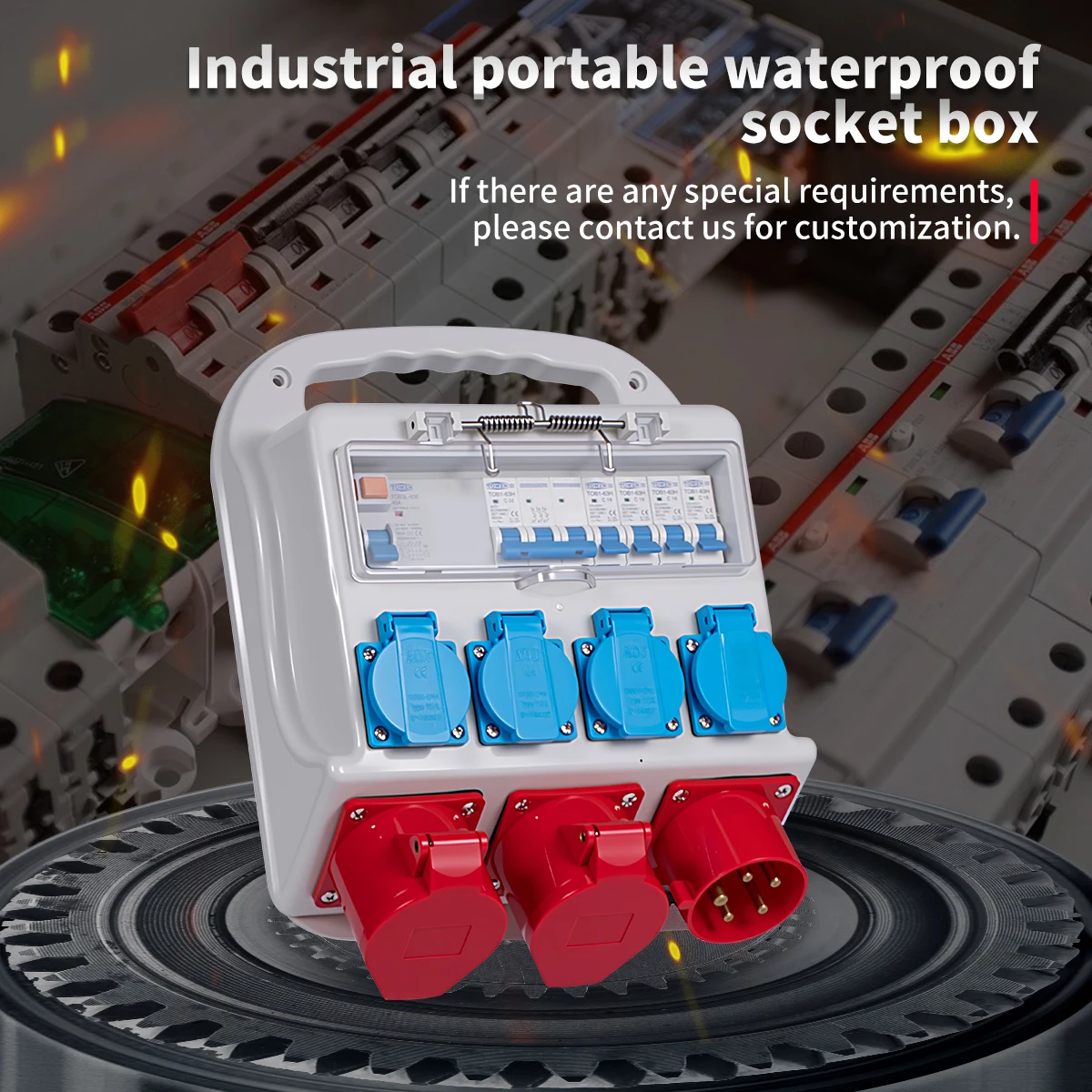 TOMZN Industrial Waterproof Socket Box Maintenance Power Temporary Construction Switch Outdoor Portable Customizable AC400V 32A