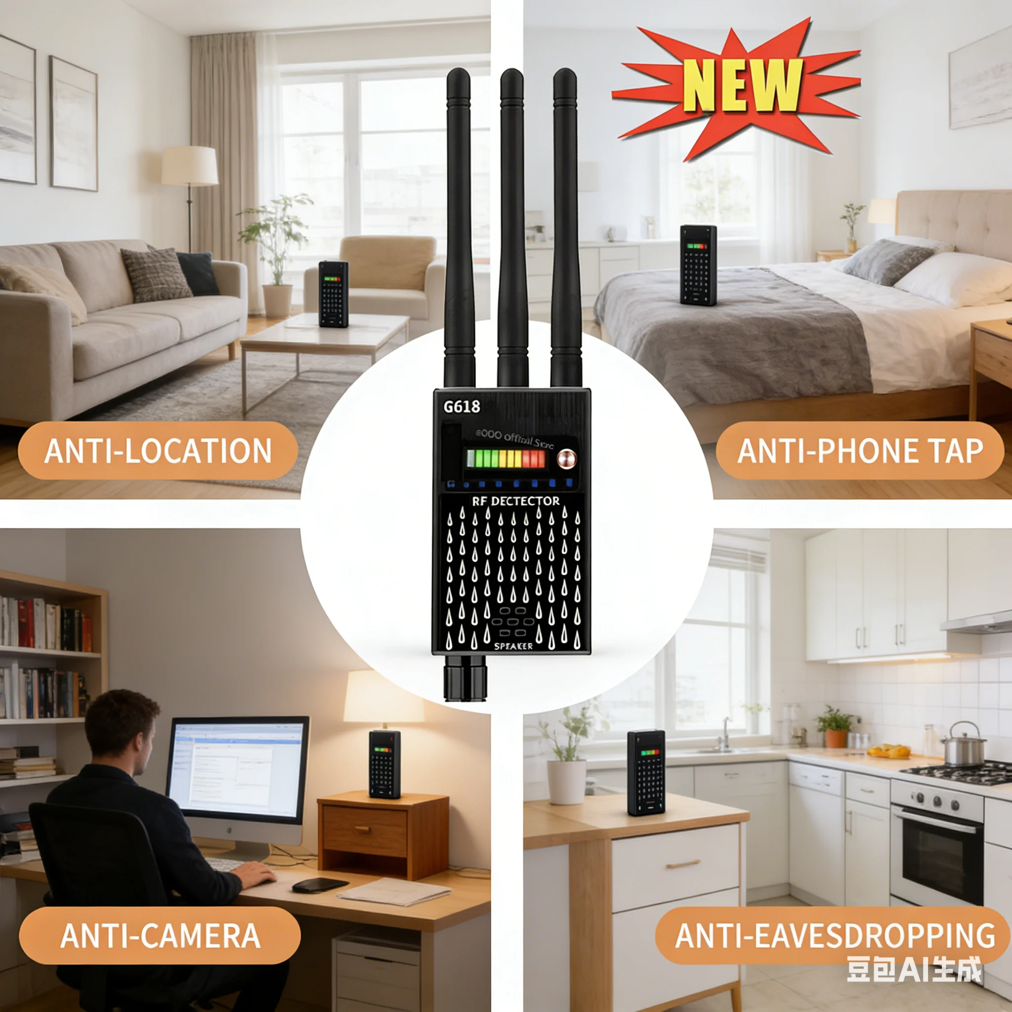 Three Antennas Full Range CDMA RF Signal Detector GPS Tracker Anti Spy Bug Detect Wireless Camera Signal GSM Device Finder G618