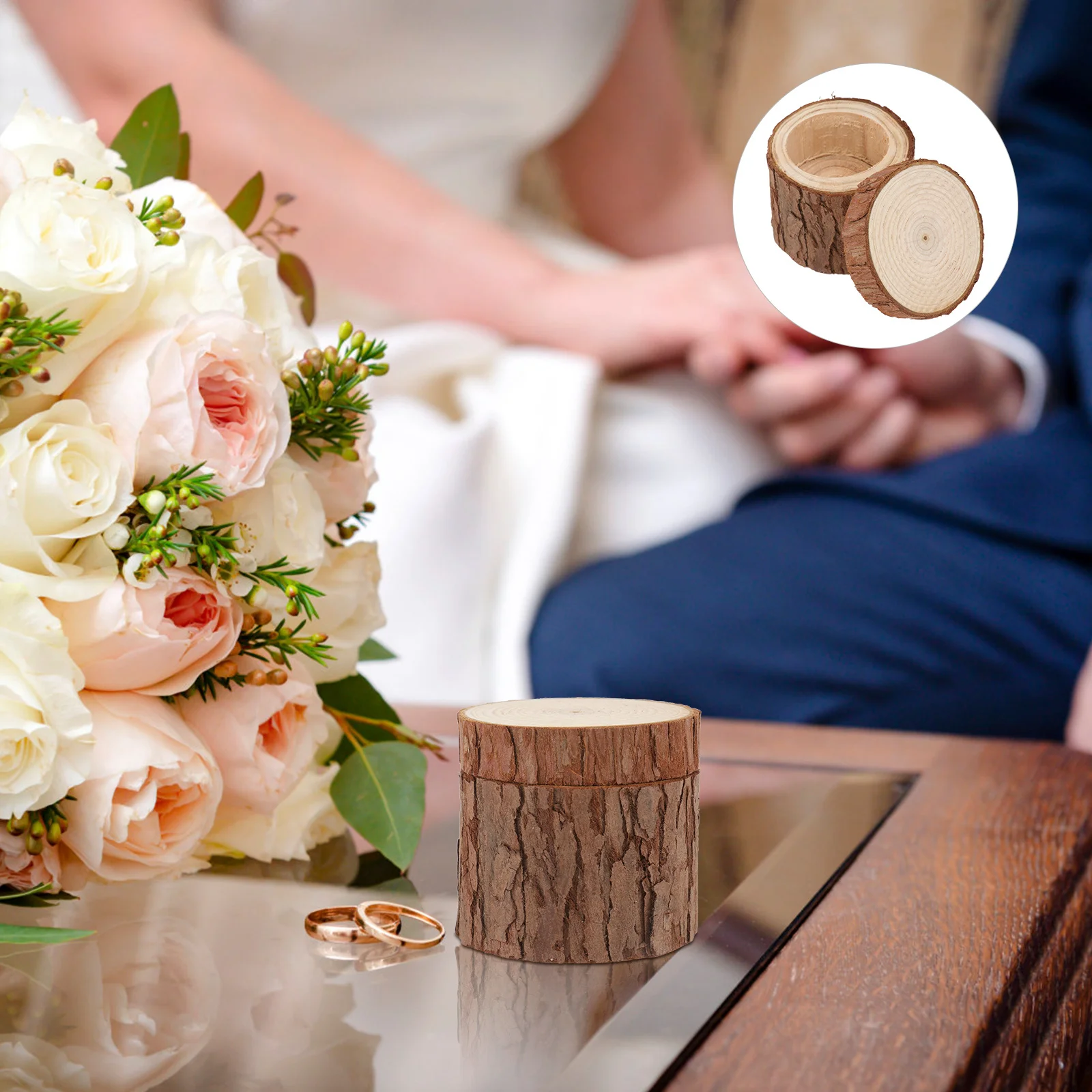 

1PC Wooden Ring Box Natural Wooden Ring Storage Box Romantic Wedding Ring Container Delicate Wooden Ring Box Handicraft Decorati