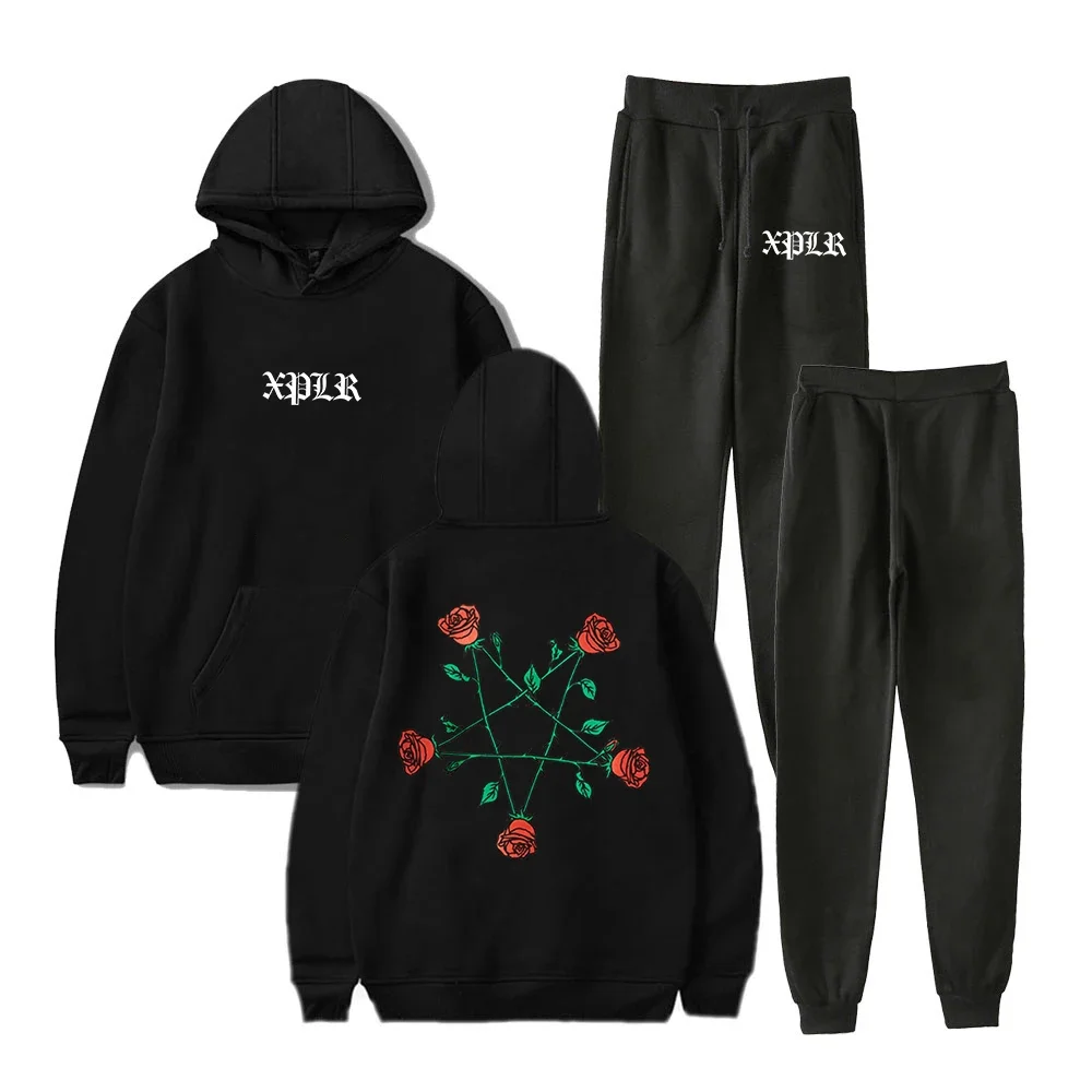 XPLR Sam and Colby Pentagram Roses Hoodie Jogger Pants Two Piece Set Sweatshirts+Sweatpants 2024 Couples Merch Women Men's Set