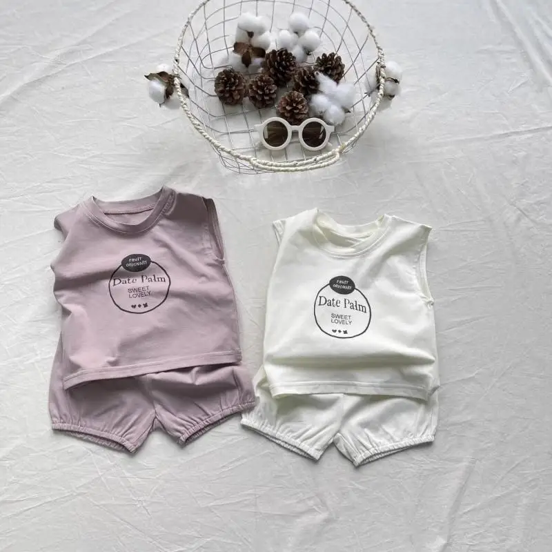 2026 Summer New Baby Sleeveless Clothes Set Infant Girls Letter Print Vest + Shorts 2pcs Suit Toddler Boys Cotton Casual Outfits