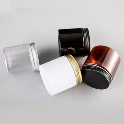 

20 шт./лот, 200 мл, янтарная круглая банка для домашних животных, контейнер для бутылок с прозрачными/белыми пластиковыми крышками для косметики, еды, лекарств, упаковки