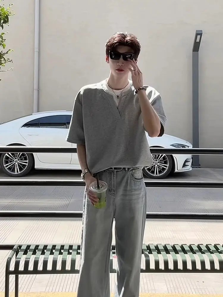 

American Sle Light Blue Denim ortsved Tirt Boys Summer Clete Ootd Matching Set Faionable Youth Clothing Set