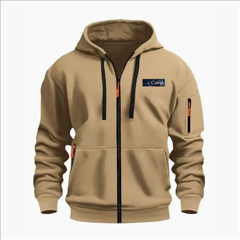 Men's Long-sleeved Jackets with Zipper Pockets, Solid-colored Semi-sportswear, Men's Casual Outdoor Hooded Sportswear