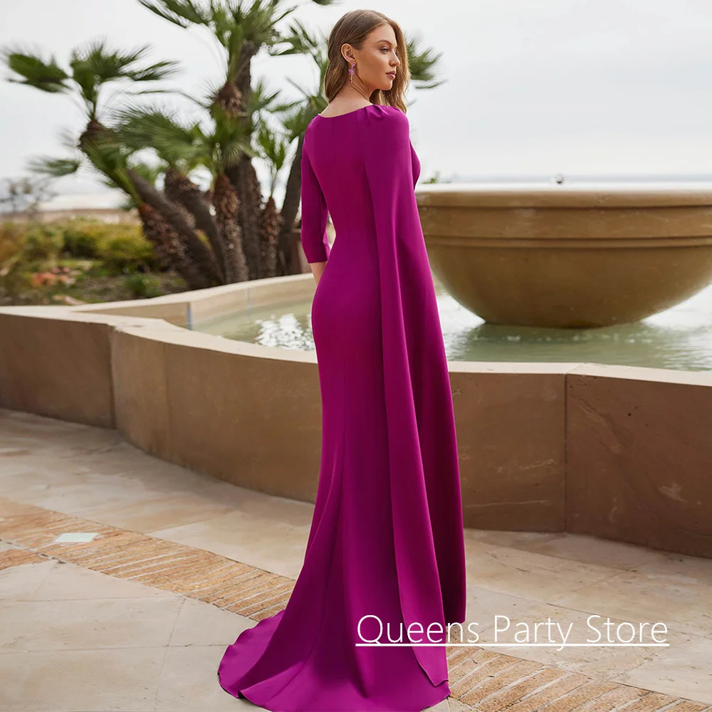 Purple Wedding Party Dresses Mother of The Bride Dress Customized 3/4 Sleeve Flowers Sweep Train Mermaid Evening Guest Gown