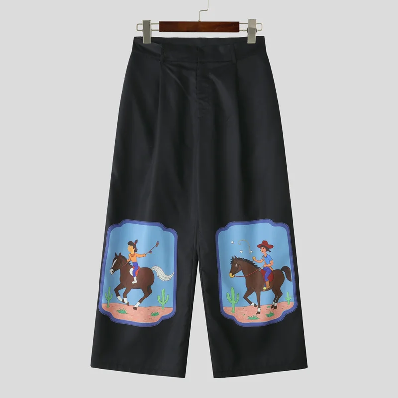 

INCERUN мужские широкие брюки с принтом для бега, свободные повседневные брюки, мужская уличная одежда, модные мужские длинные брюки большого размера для отдыха, S-5XL