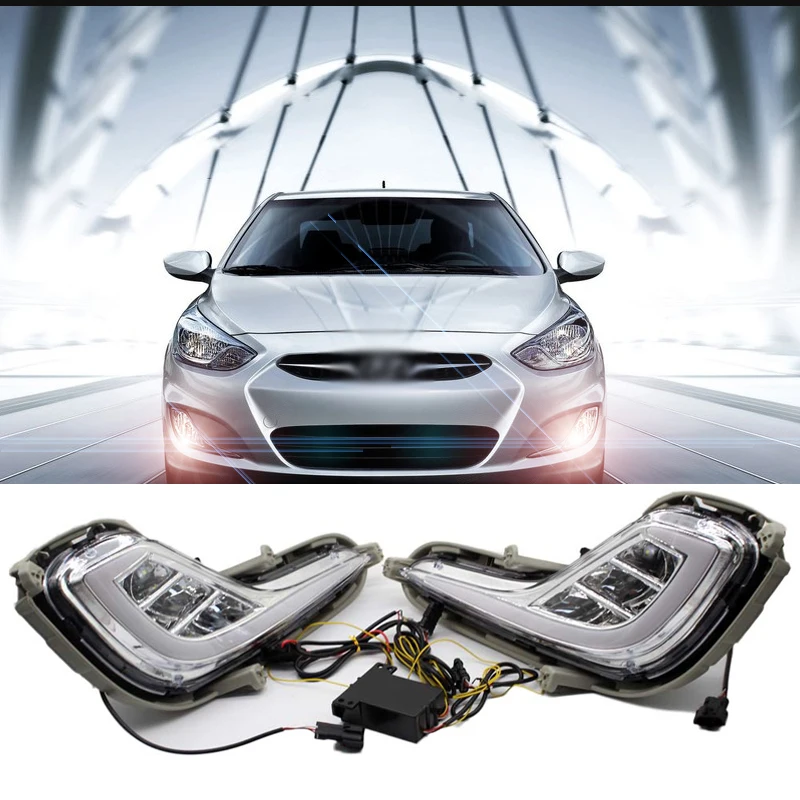 

Auto Yellow Turn Signal Functio LED Bumper Grille Fog Lamp DRL Daytime Running Light For Hyundai Accent Solaris 2010-2013