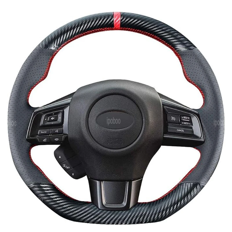 Steering Wheel Cover For Subaru WRX (STI) Levorg 2014-20213D Carbon Fiber & Perforated Leather Steering Wheel Cover