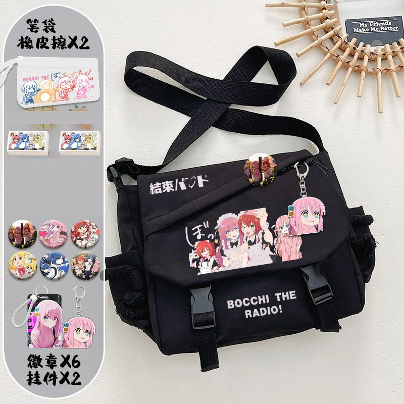 Czarny biały, Bocchi The Rock, studenckie dzieci nastolatki, Anime Messenger torby na ramię typu crossbody dla dziewcząt w wieku szkolnym chłopców