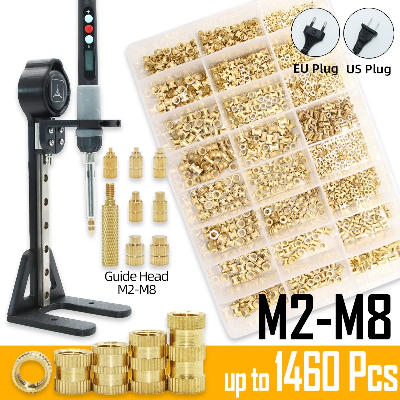 Conjunto de calor ferramenta de imprensa inserção ponta ferro solda elétrica m2 m3 m4 m5 m6 m8 rosca inserções bronze porca kit incorporado para impressão 3d