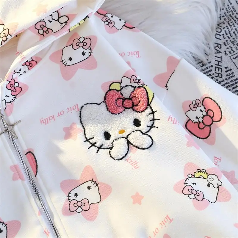 Sanrio Hellokitty kaus bertudung anak perempuan, atasan bordir kardigan beludru Plus malas pasangan mantel longgar musim gugur dan musim dingin lucu