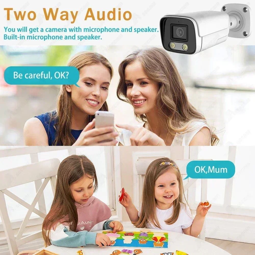 Two-Way Audio Full Color Night Vision IP POE Camera 5MP H.265 HD Outdoor IP66 Waterproof Motion Detection Work With 10CH PoE NVR