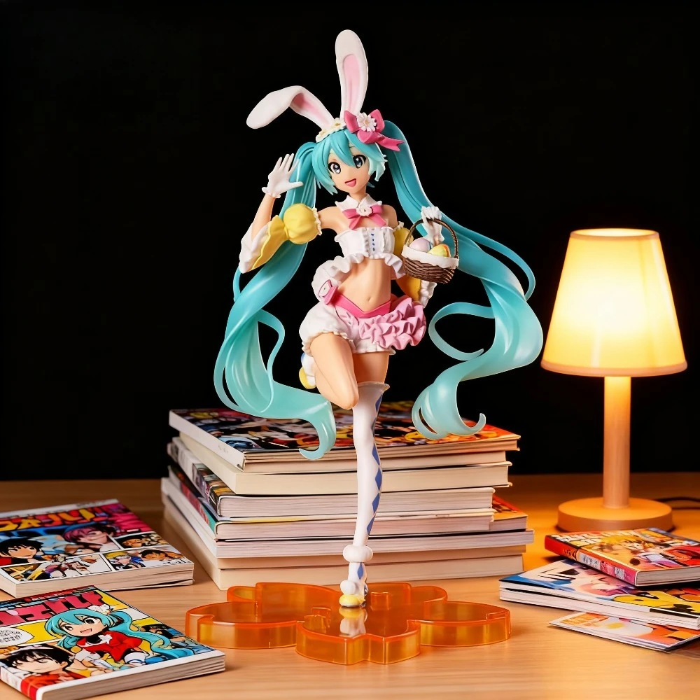 23CM Hatsune Miku Anime Figur Kawaii Pvc Modell Puppe Action-figuren Kaninchen ohren Sammeln ornamente Weihnachten Spielzeug geschenke