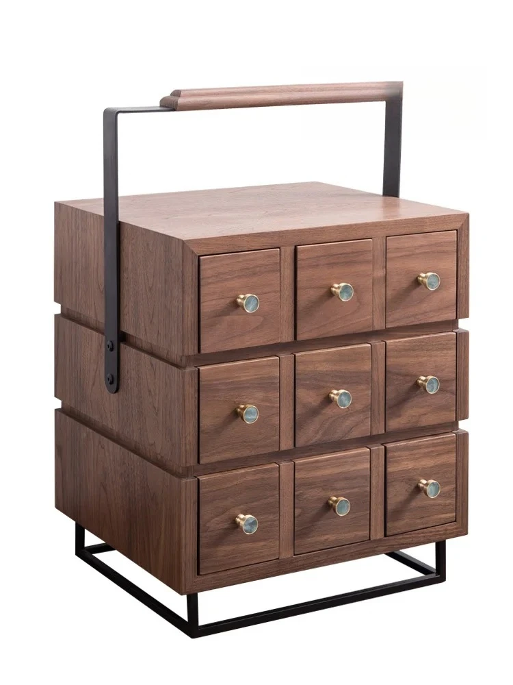 

Black Walnut Solid Wood Storage Small Cabinet Modern Minimalist Multi-Functional Drawer Creative Nine Lotus Pick Box