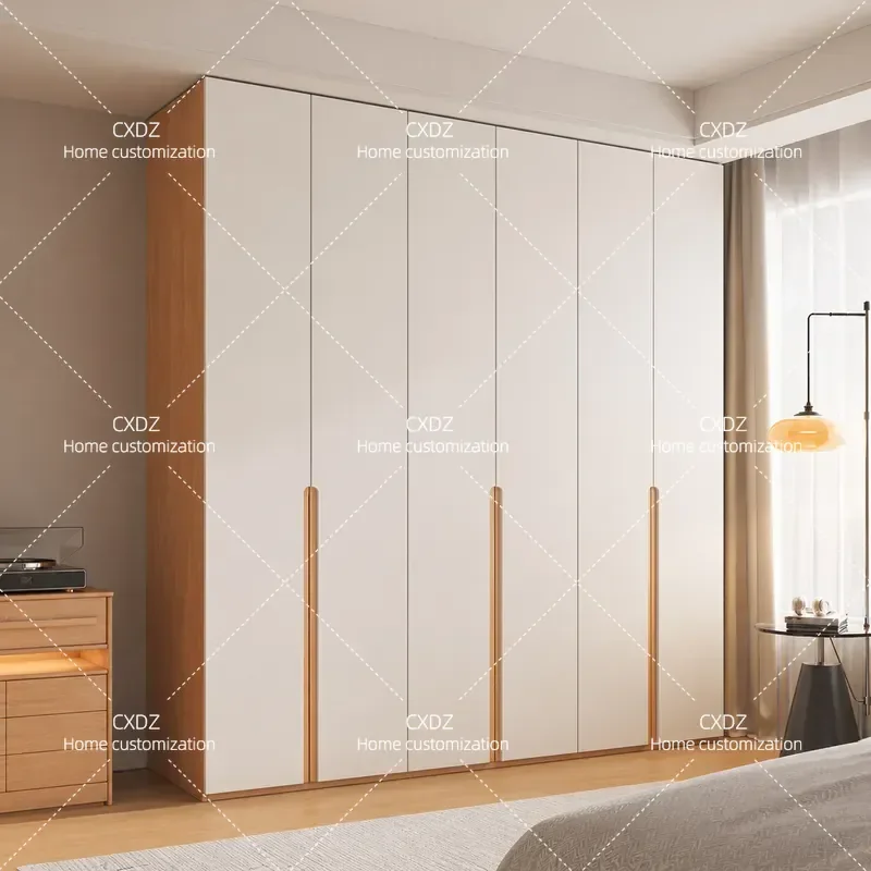 Solid Wood Oak Wardrobe Household Bedroom Small Apartment Storage Cabinet Swing Door Assembly