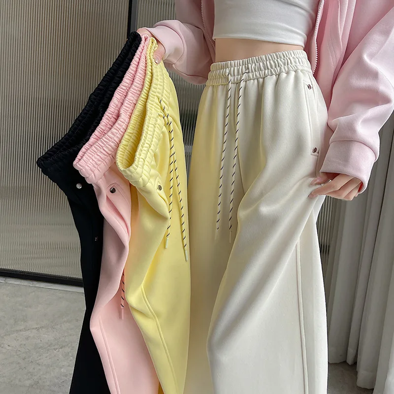 

Широкие брюки, легкие женские весенние клубные брюки, регулируемый эластичный пояс, многослойные складки, модальные драпированные прямые спандекс, унисекс