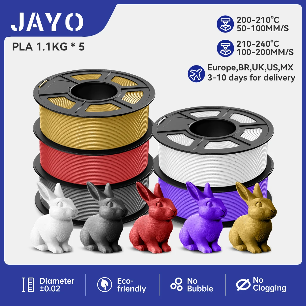 

JAYO 3D PLA Printer Filament PLA 1.75mm 5.5KG/5Roll 100% No Bubble FDM 3D Printer Materials DIY Gift For 3D Pen From EU UK US