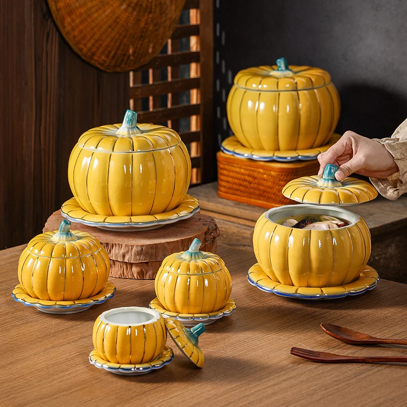

Halloween Pumpkin Bowl Ceramic Pumpkin Casserole Oven-Safe Pot With Lid And Handles, Perfect For Thanksgiving And Halloween