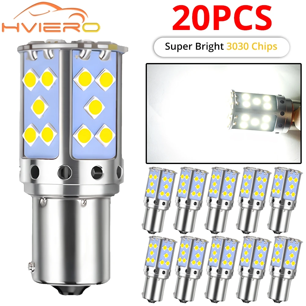 20PCS Car P21W 1156 BA15S BAU15S 35SMD Bulbs Canbus Free Led Autos Turn Signal Lamp Amber White Auto Lamps License Plate Lights