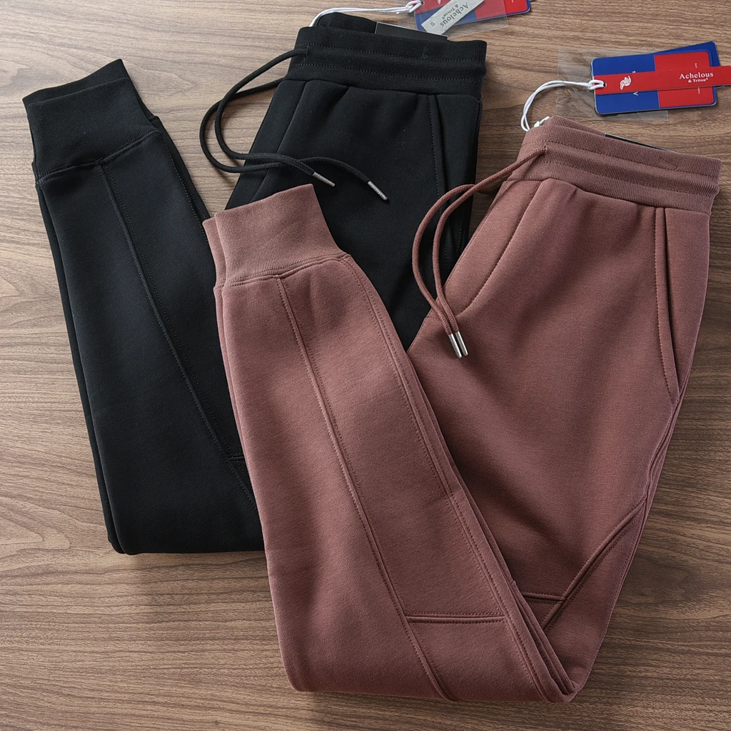 

Men's Thiened Fce Lined 3D Patchwork Slim Fit Warm Sports Pants Casual Long Trousers Trendy Cuffed Sweatpants