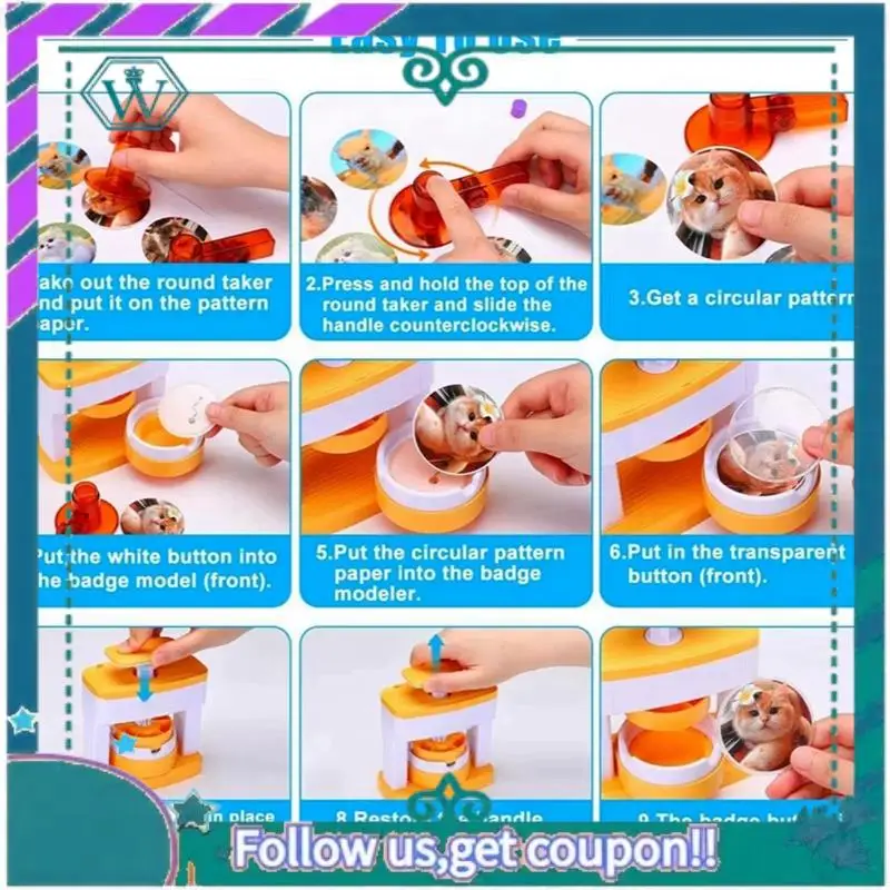 Upgraded Simple Badges Button Maker Machine Button Part , DIY Pin Badge Button Press Machine 48Pcs Button Parts