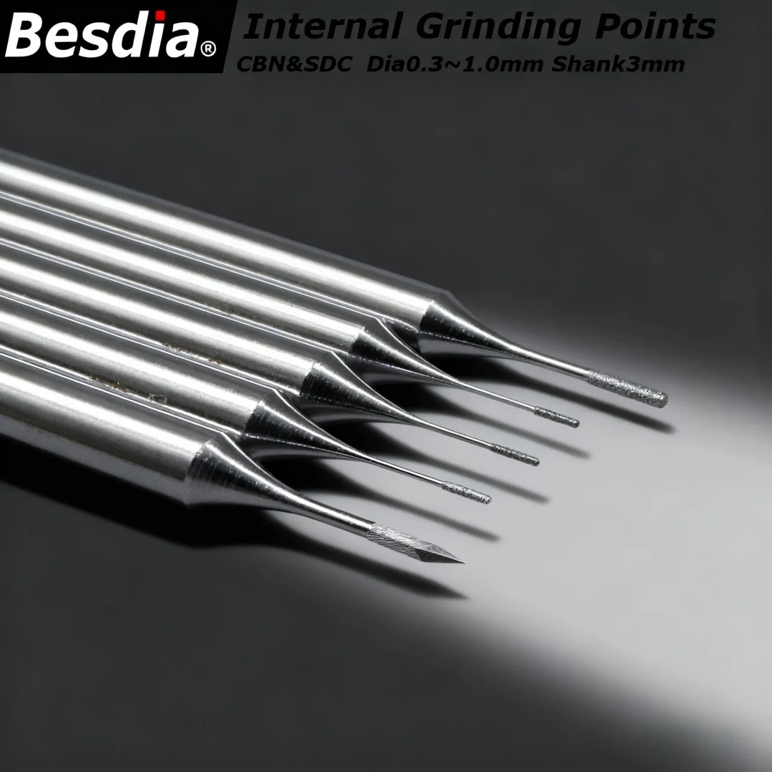 Besdia Sdc/cbn Dia0.3~1.0mm Interal Grinding Points Micropores Grinding Points Precision Small Grinding Shank3.0