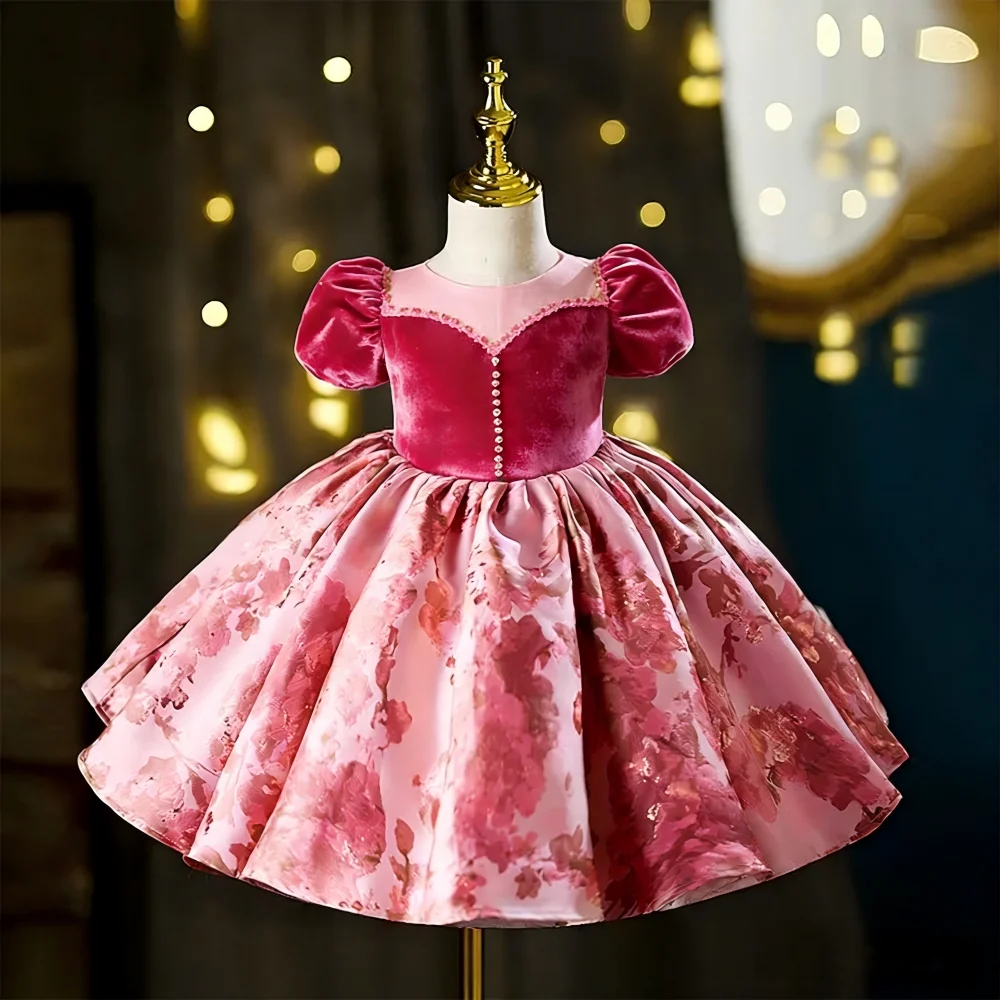 2026 Princess Dress Pageant Formal Kids Children  Baby First Birthday Flower Girl Wedding Performance Evening Gown Party Outfit
