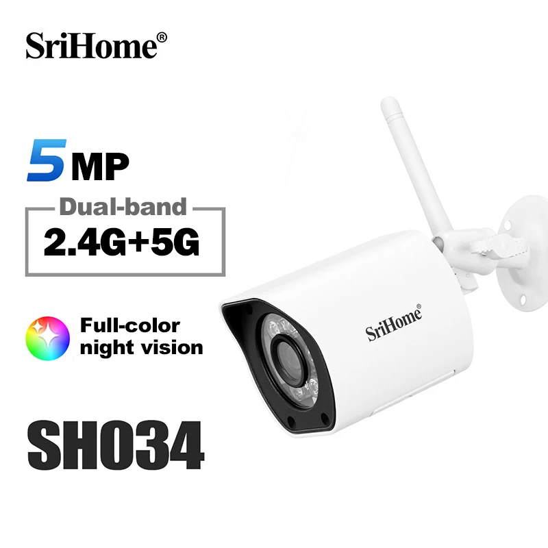 SriHome SH034 New Release 5MP Mini 5G Wifi IP Camera Waterproof Video Surveillance  Smart HD Tracking Security Protection Camera