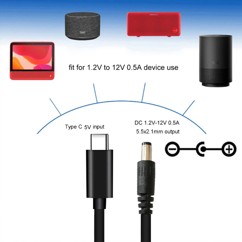 Type C 5V to DC 1.2V-12V Converter Step Up Voltage Converter Cable USB C to 5.5x2.1mm  Power Supply Cable With 3 Adapter