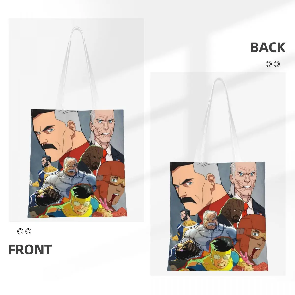 กระเป๋าช้อปปิ้งลายการ์ตูนอินวินซิเบิล กระเป๋าผ้าแคนวาสพับได้ กระเป๋าสะพายไหล่สำหรับสาวๆ กระเป๋าถือสำหรับเดินทาง