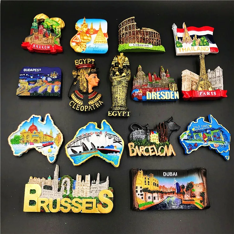 World Country Original Fridge Magnets Italy Dubai Decorative Refrigerator Magnets Thailand Belgium Poland Magnetic Sticker Gifts