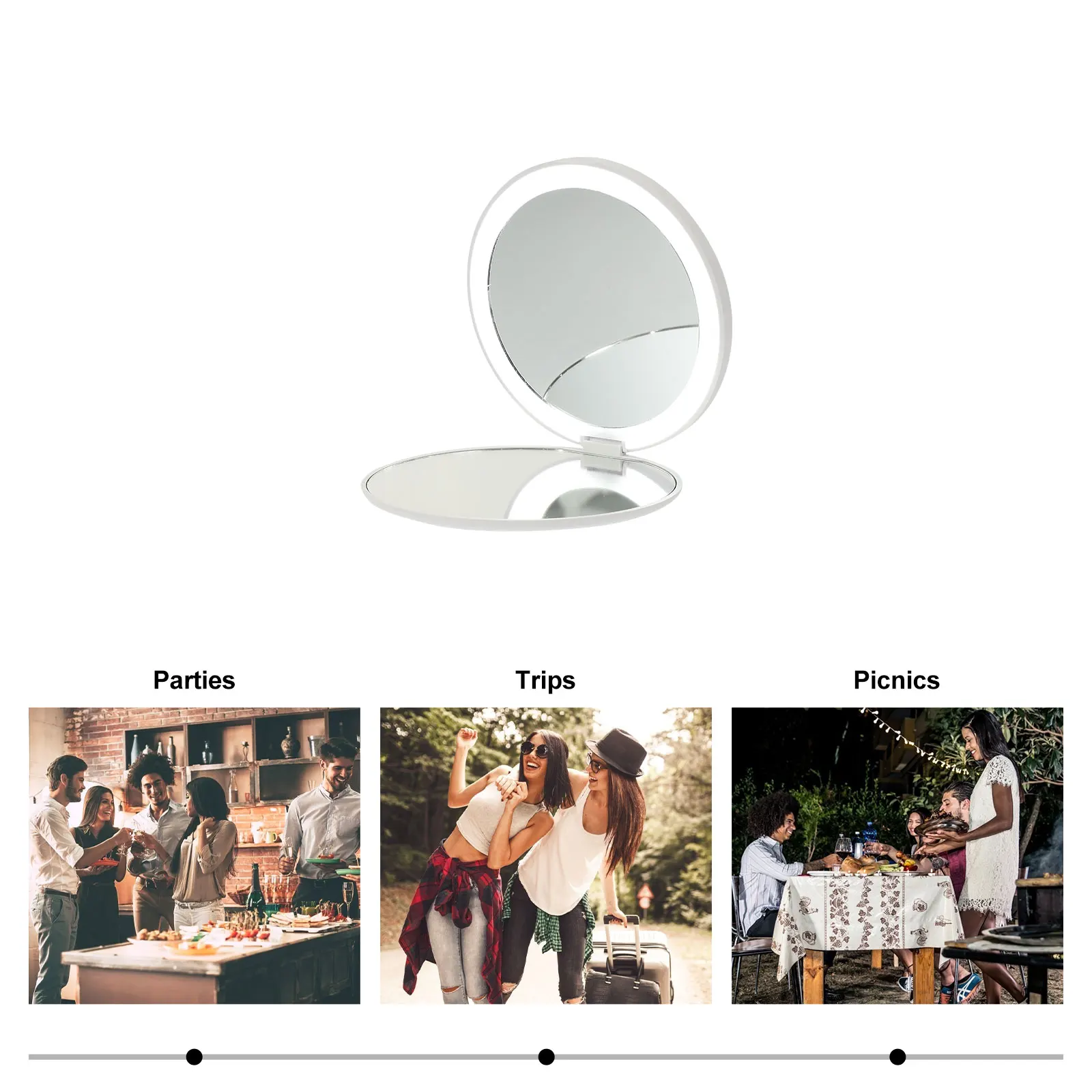 

Pocket LED Vanity Mirror Makeup Light Travel Abs with Lights Hand Held Mirrors